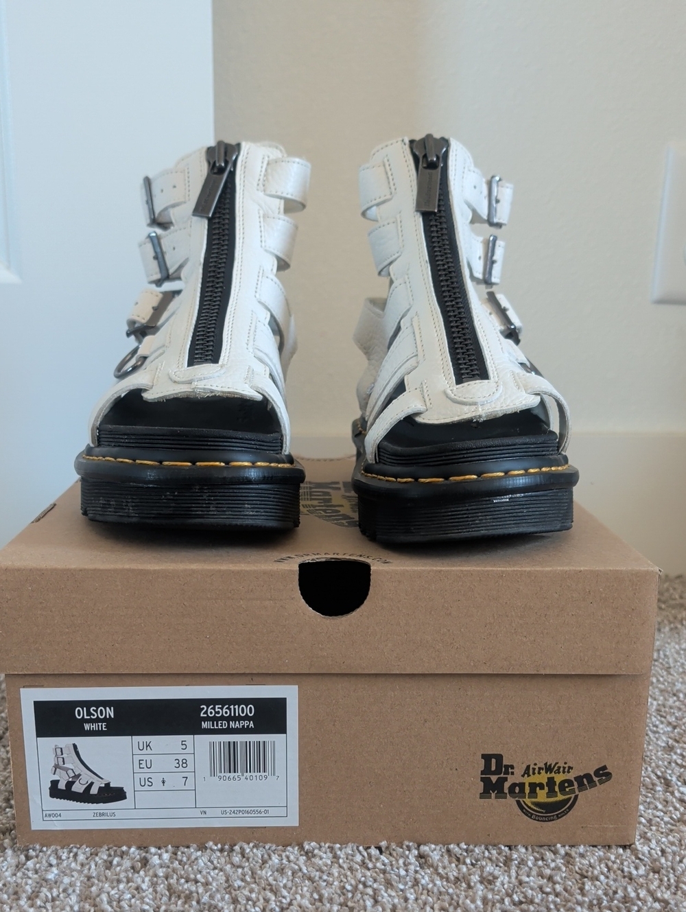 Dr. Martens White Womens Zip Gladiator Sandals with Buckles